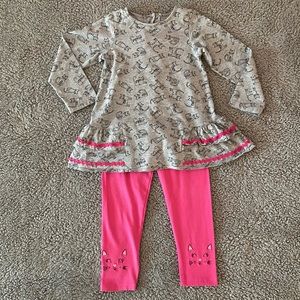 Kitty Cat Outfit Long Sleeves Pants Pink Gray Goodlad Girl Size 5